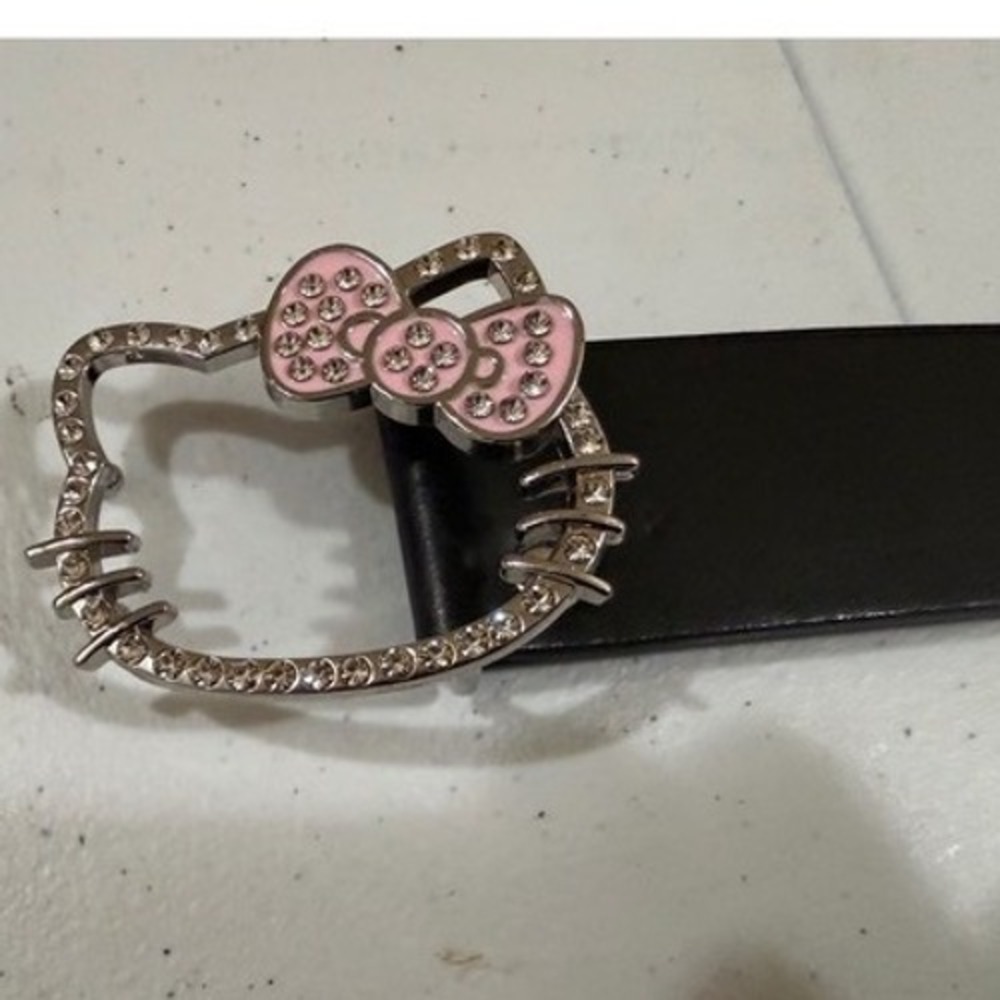 Hello Kitty Sanrio Black Belt Pink Grommet Rhinestone Bow Buckle Medium